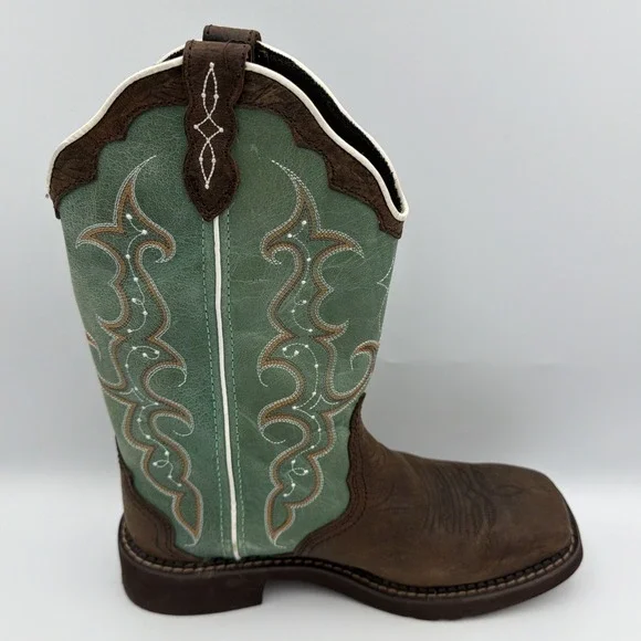 Justin Boots Women 7.5 B Gypsy Green Leather Square Toe Country Equestrian L2904 - Picture 5 of 11